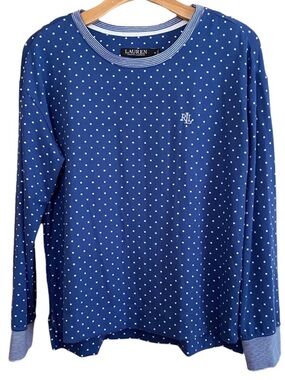 LAUREN RALPH LAUREN Women’s Blue White Polk a Dot Pull Over Sweater Size Medium